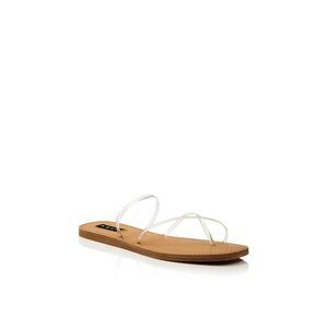 AQUA Womens White Cushioned Strappy Zues Square Toe Slip On Leather Sandals 8 M